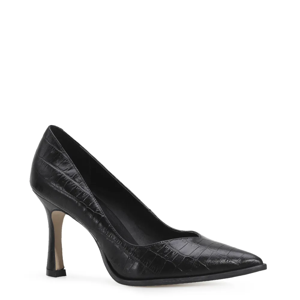 Scarpin Croco Couro Preto