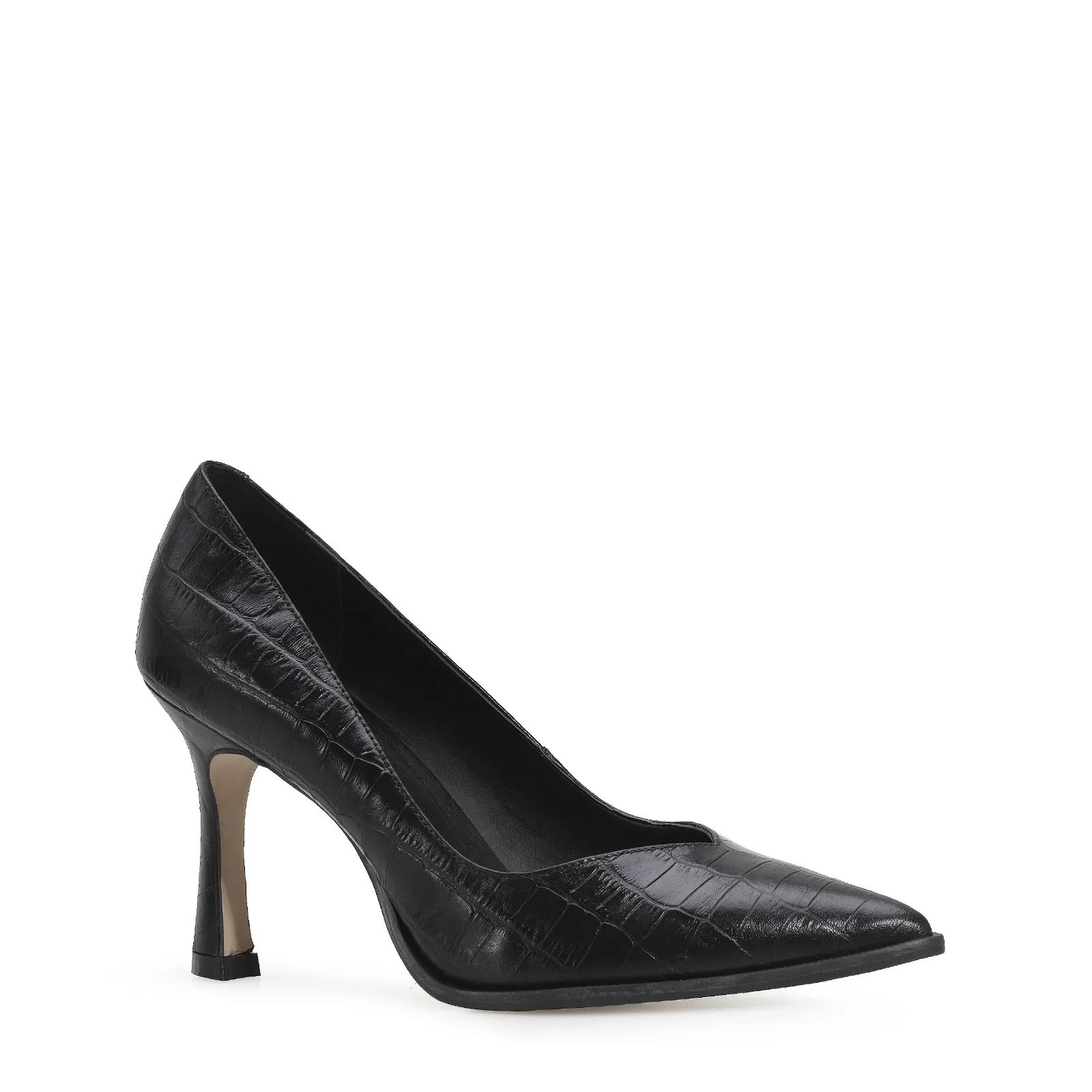 Scarpin Croco Couro Preto
