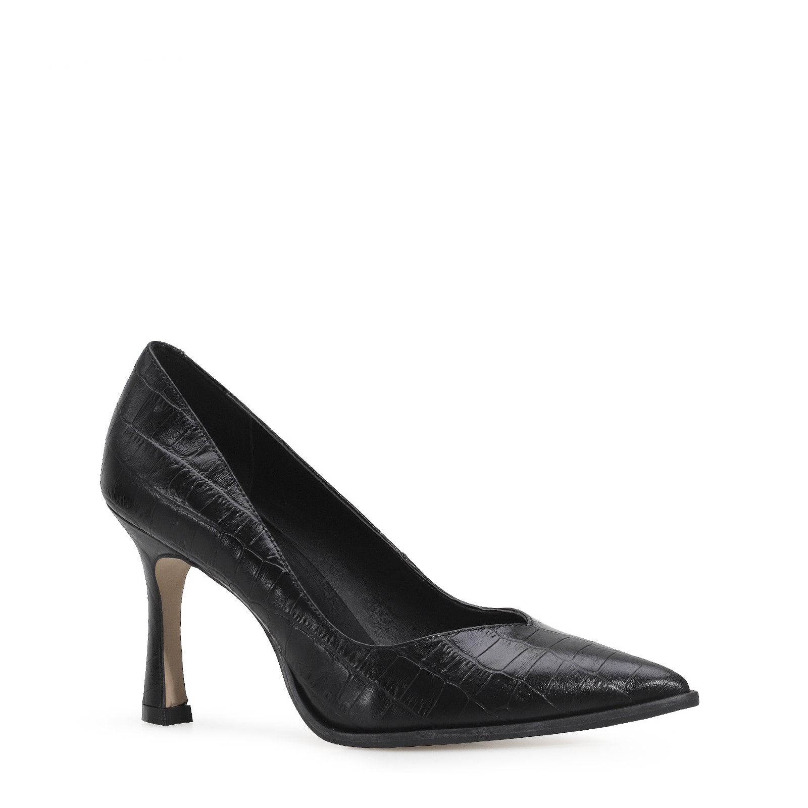 Scarpin Croco Couro Preto
