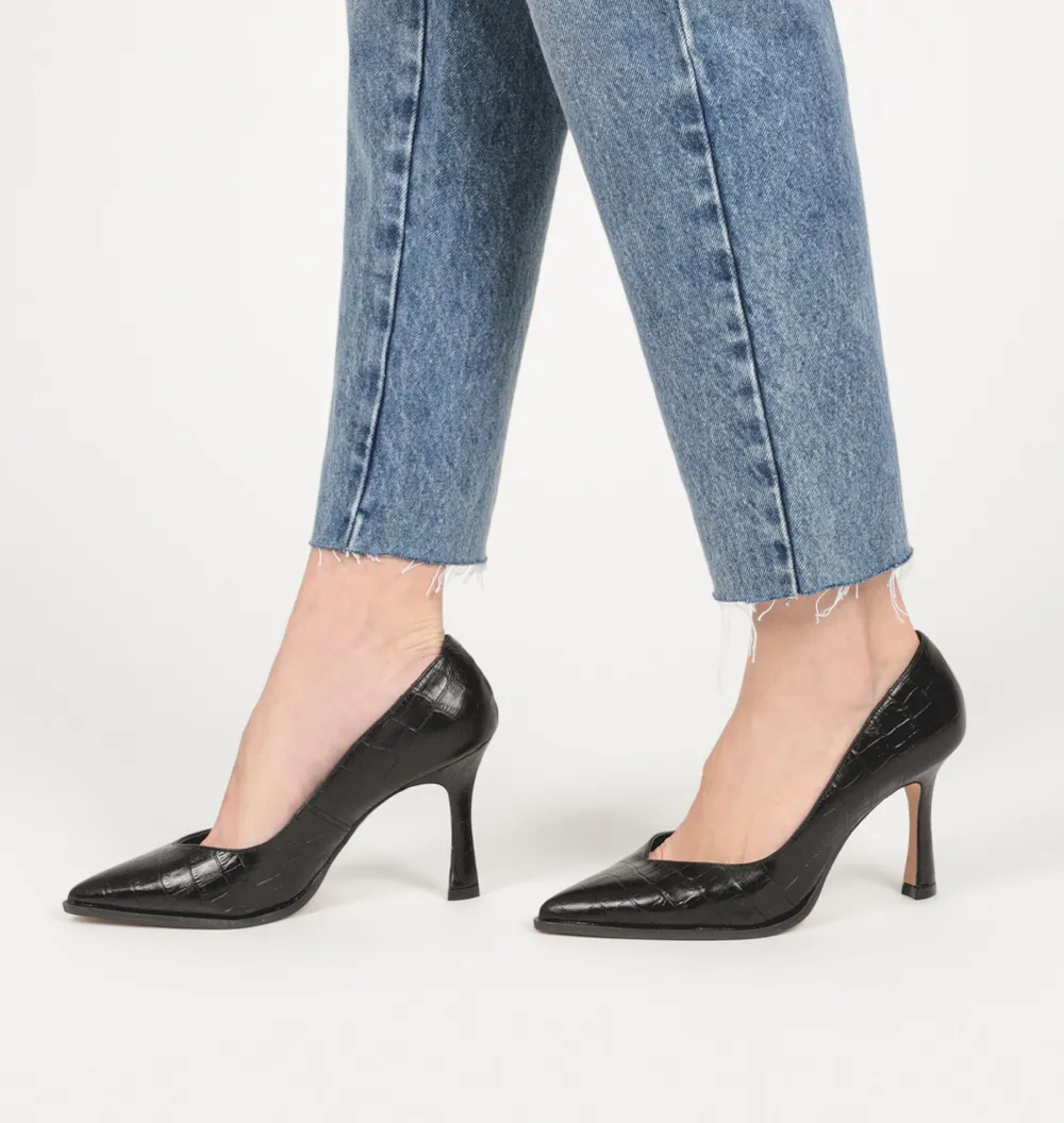 Scarpin Croco Couro Preto - imagem 2