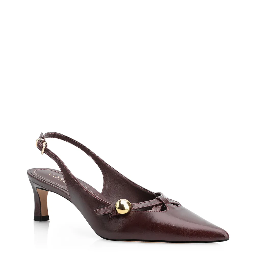 Scarpin Esferas Couro Vinho Escuro