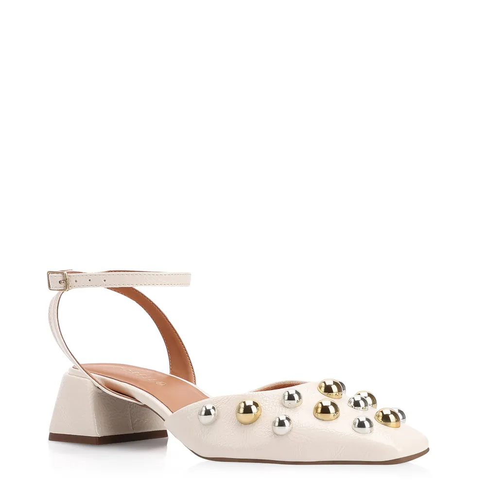 Scarpin Esferas Verniz Off White