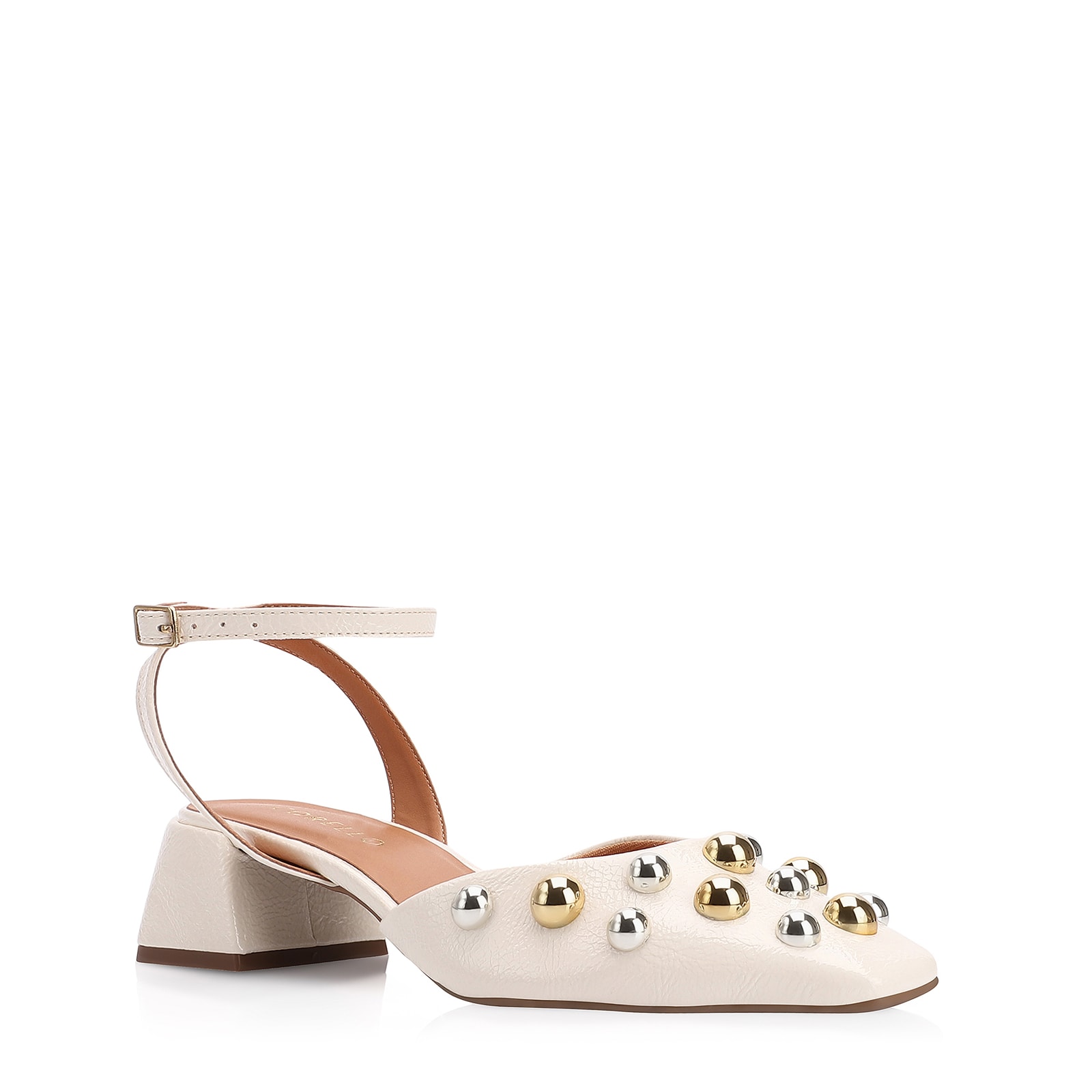 Scarpin Esferas Verniz Off White