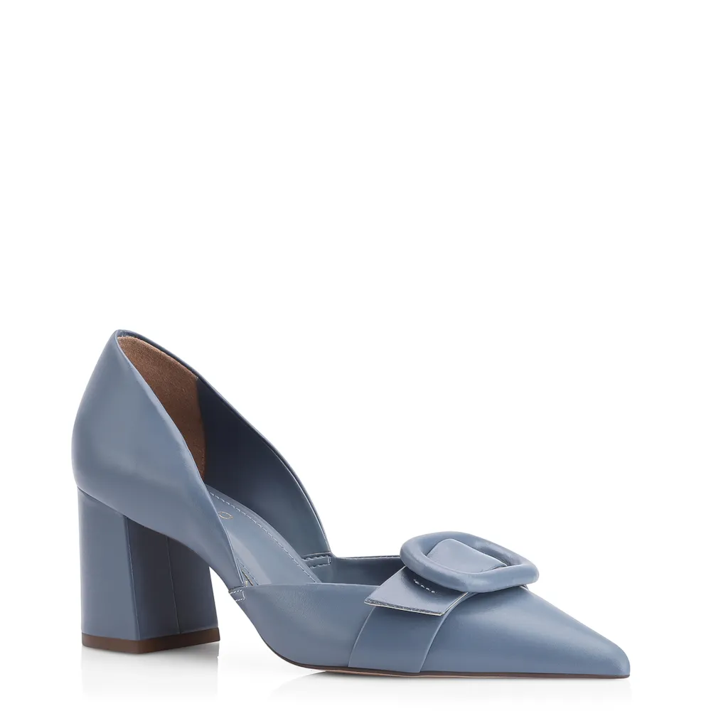 Scarpin Fivela Couro Azul