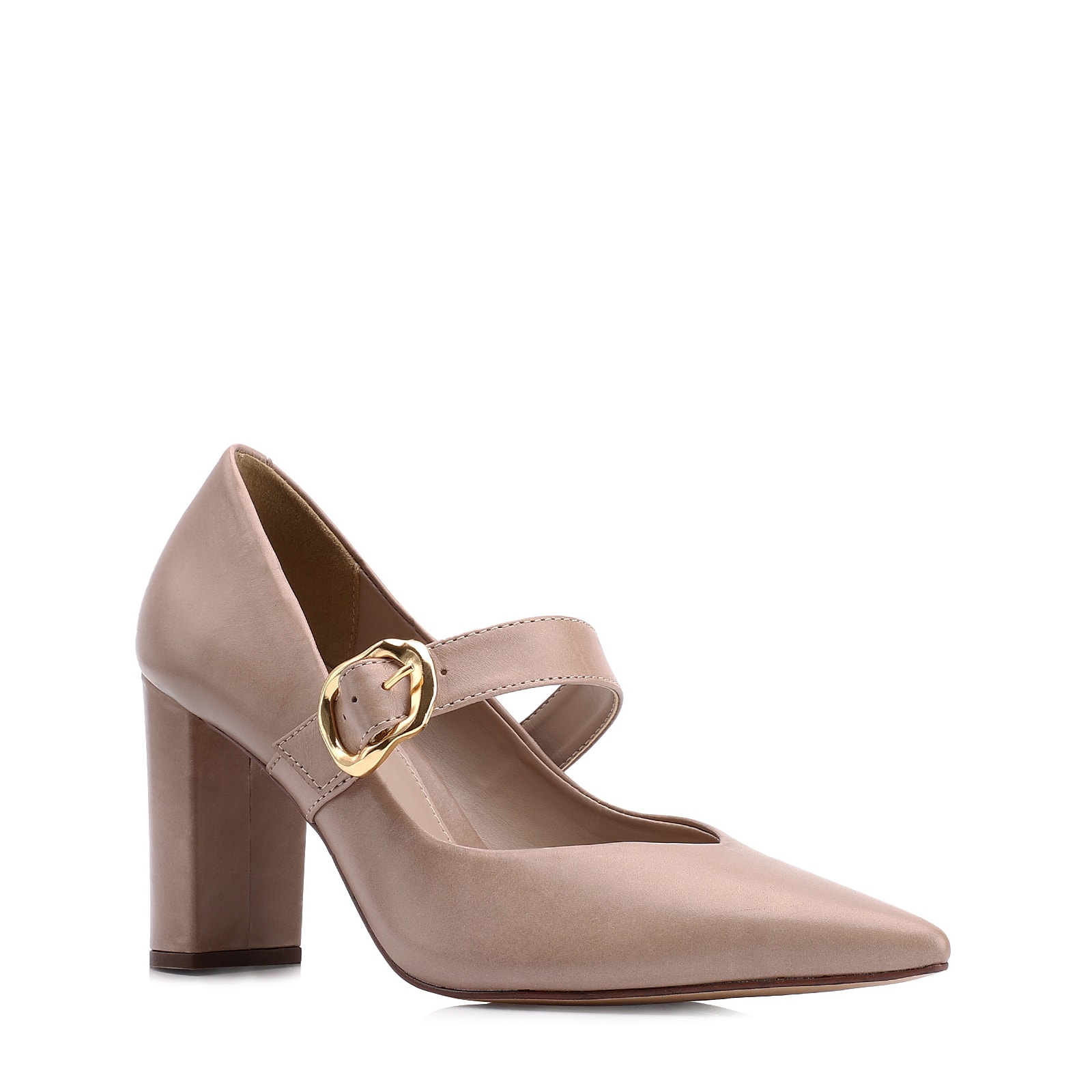 Scarpin Fivela Couro Bege