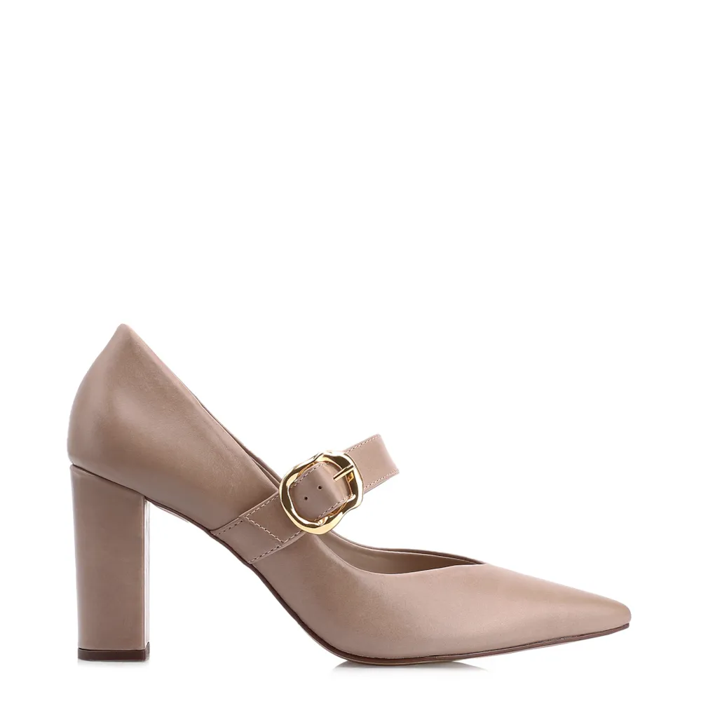 Scarpin Fivela Couro Bege - imagem 3