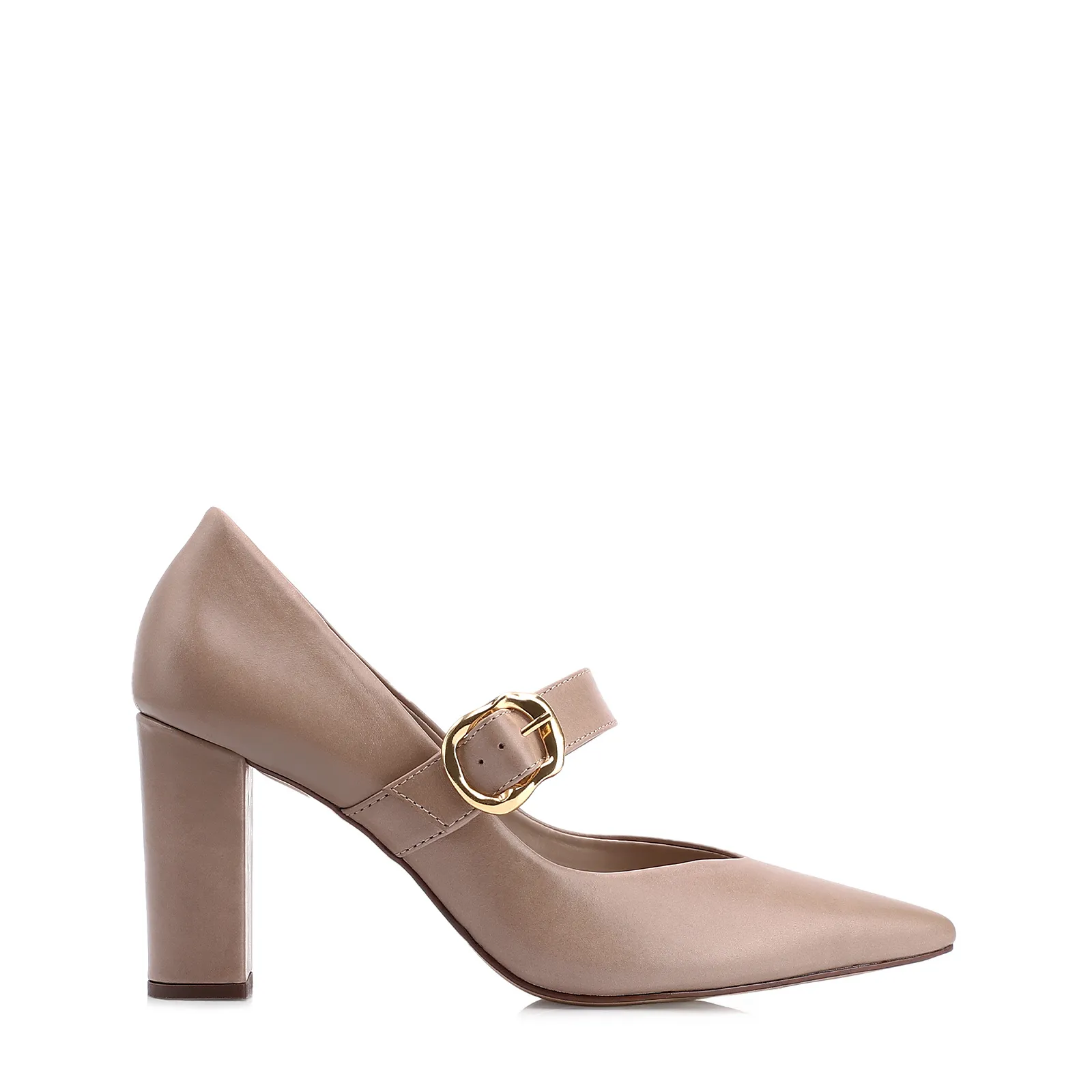 Scarpin Fivela Couro Bege