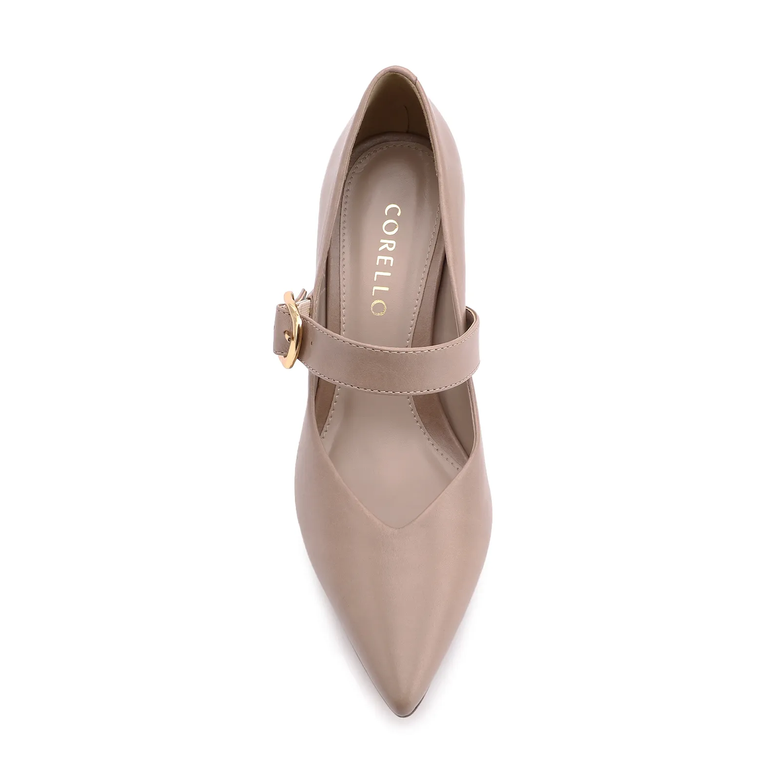Scarpin Fivela Couro Bege