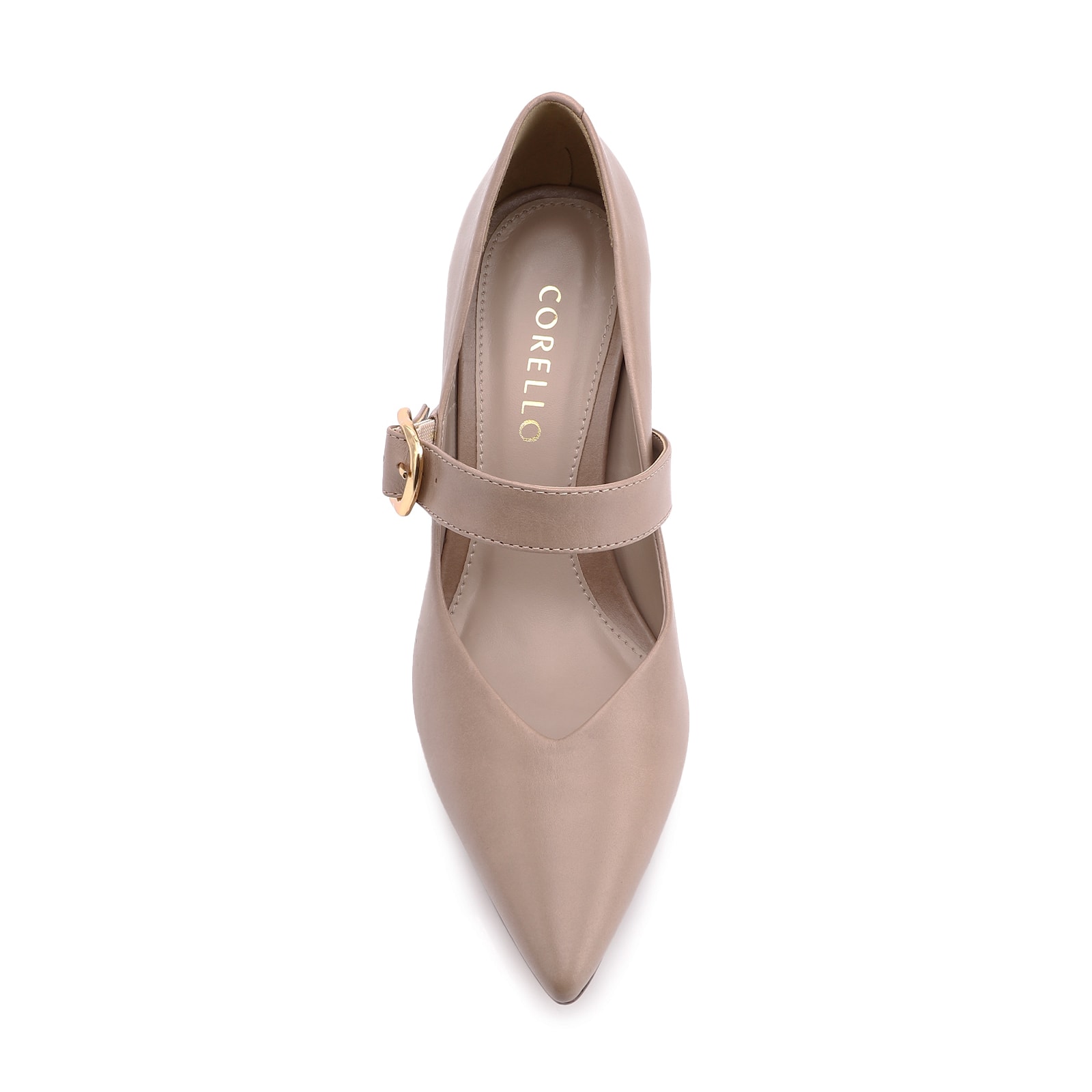 Scarpin Fivela Couro Bege
