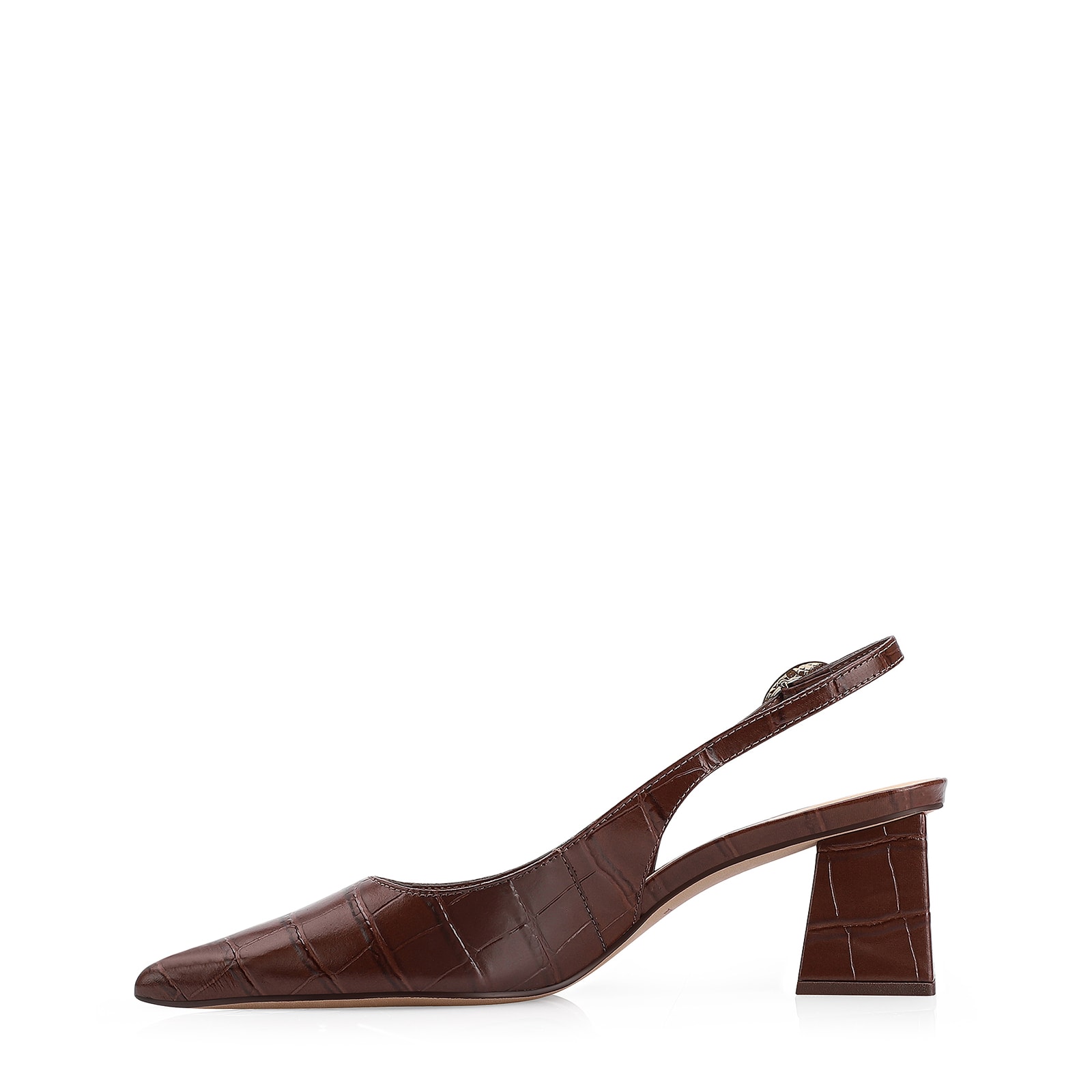 Scarpin Fivela Couro Croco Marrom
