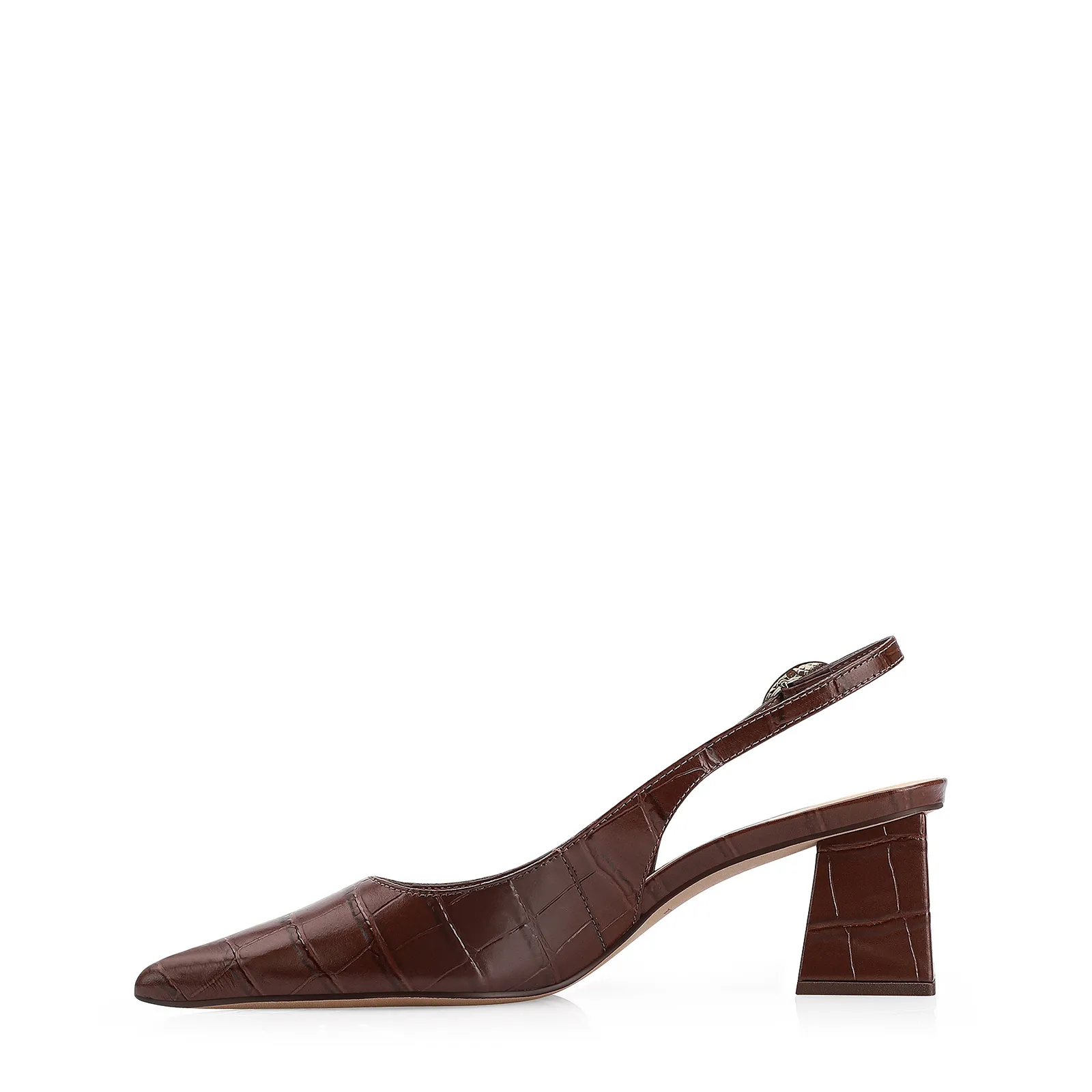 Scarpin Fivela Couro Croco Marrom
