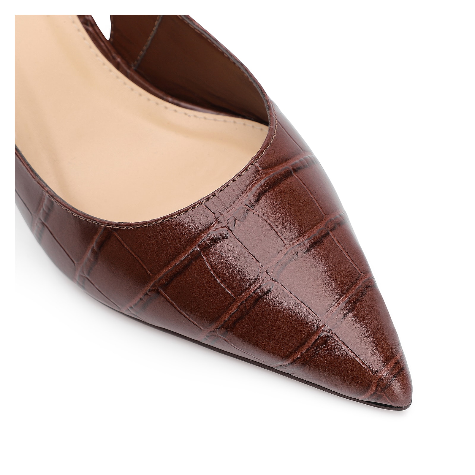 Scarpin Fivela Couro Croco Marrom