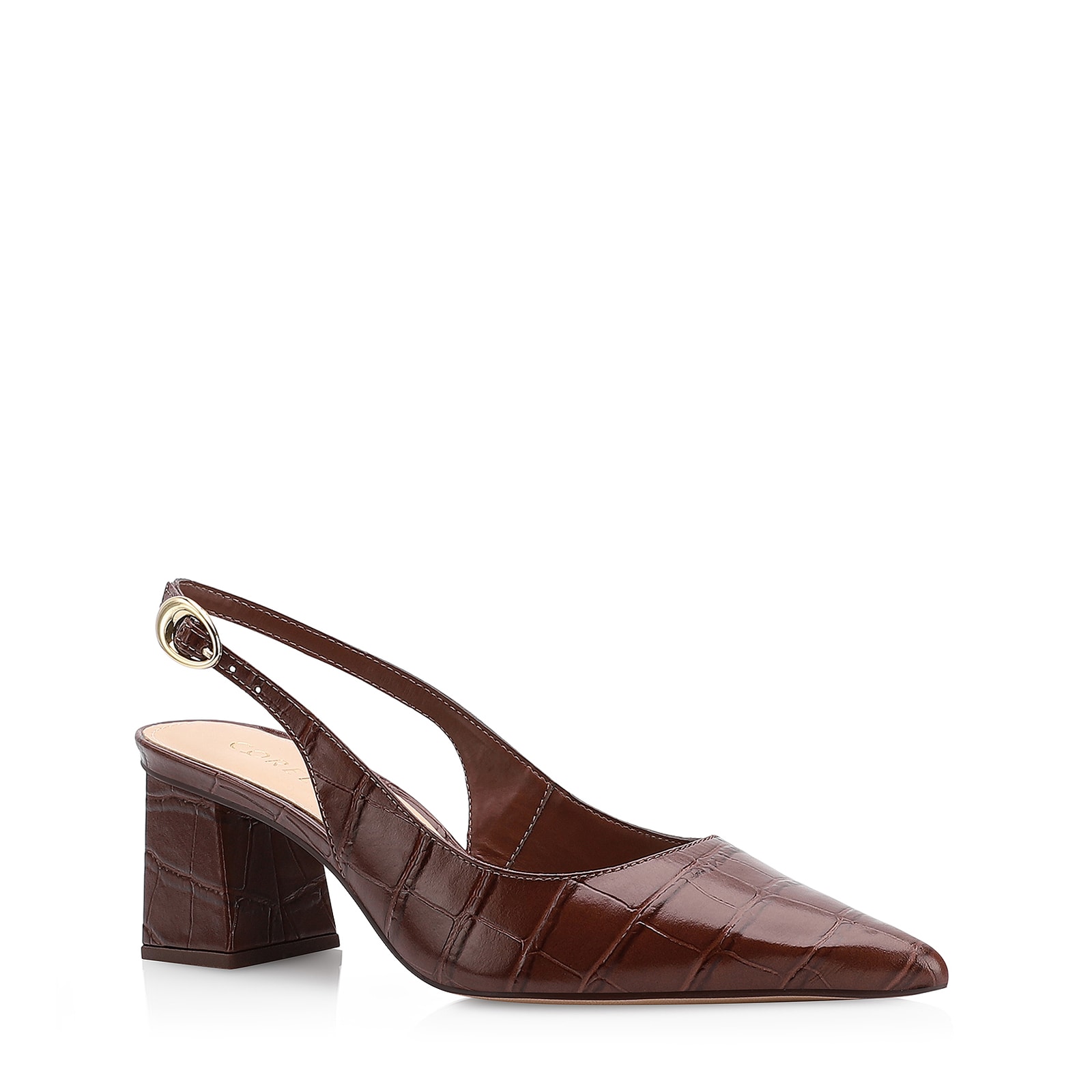 Scarpin Fivela Couro Croco Marrom