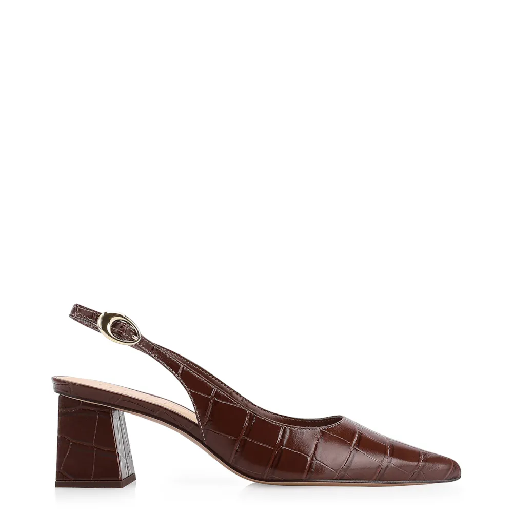 Scarpin Fivela Couro Croco Marrom - imagem 2