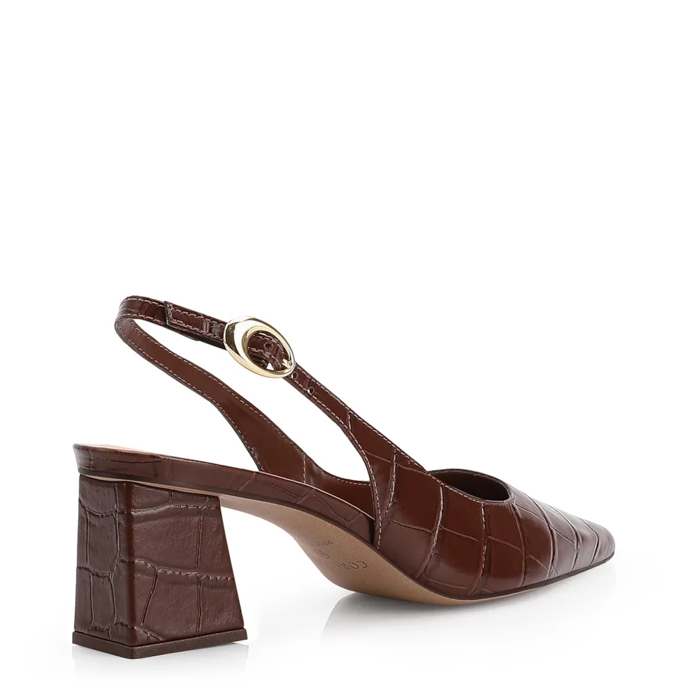 Scarpin Fivela Couro Croco Marrom - imagem 3