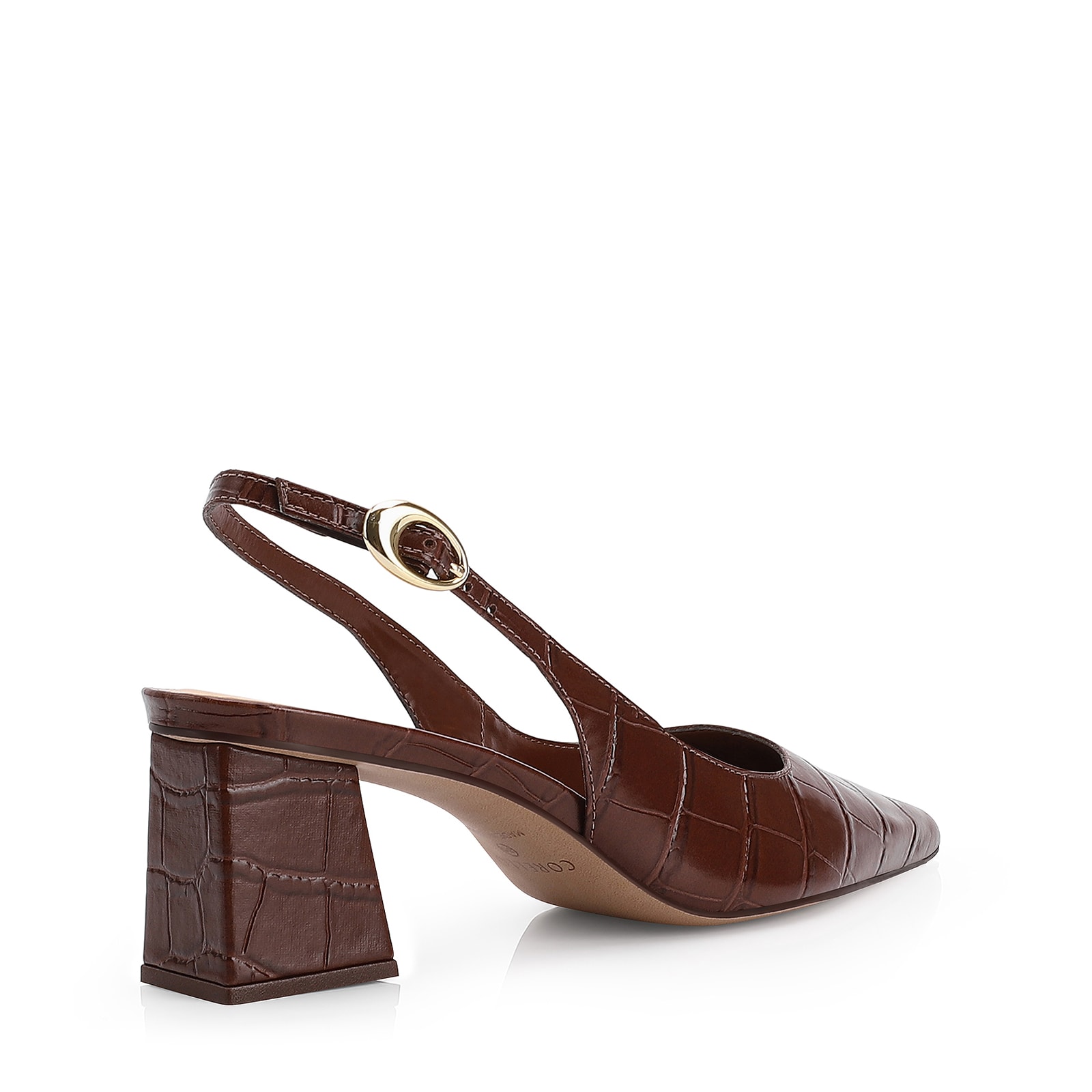Scarpin Fivela Couro Croco Marrom
