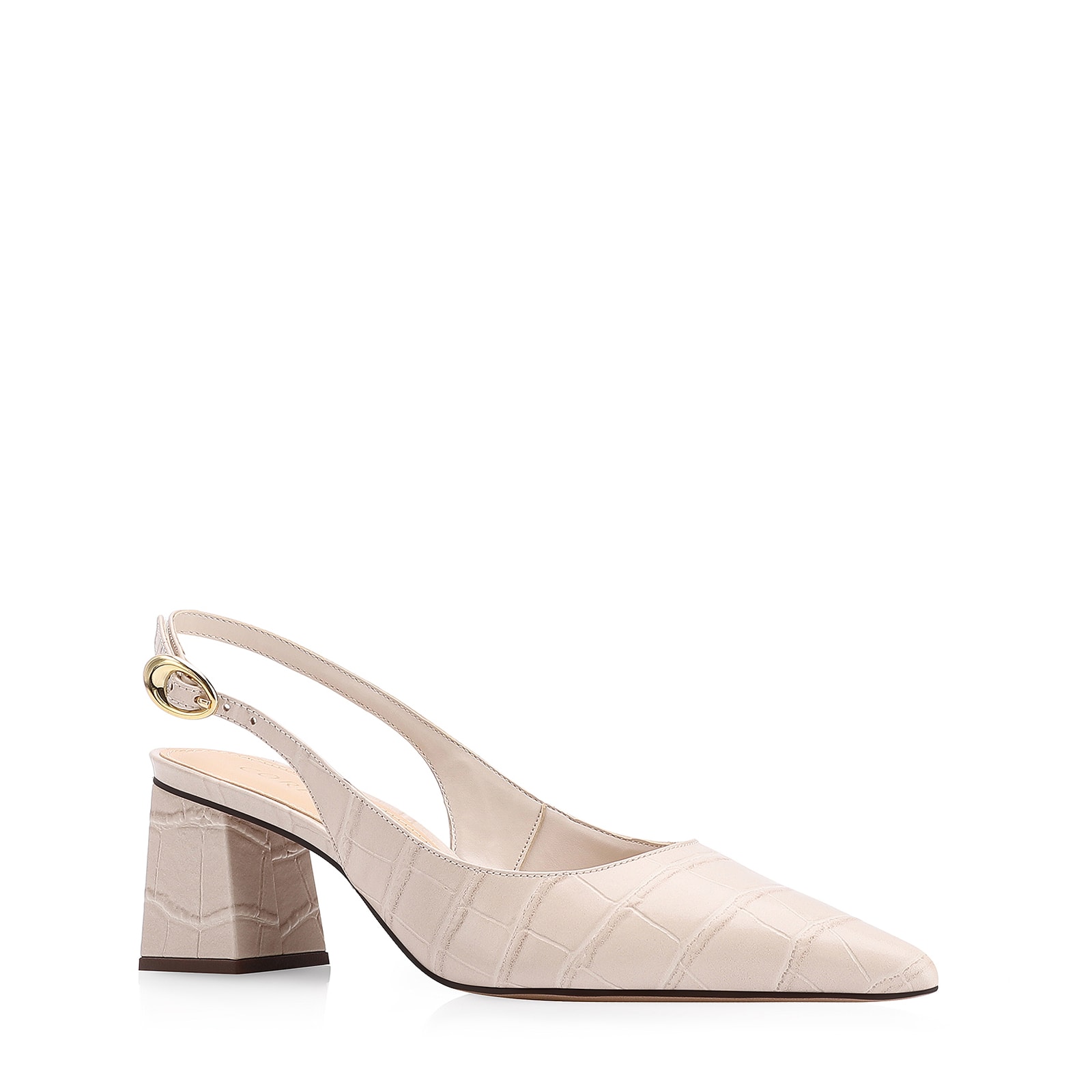Scarpin Fivela Couro Croco Off White