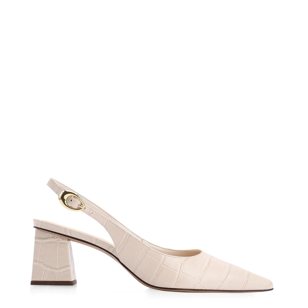 Scarpin Fivela Couro Croco Off White - imagem 2