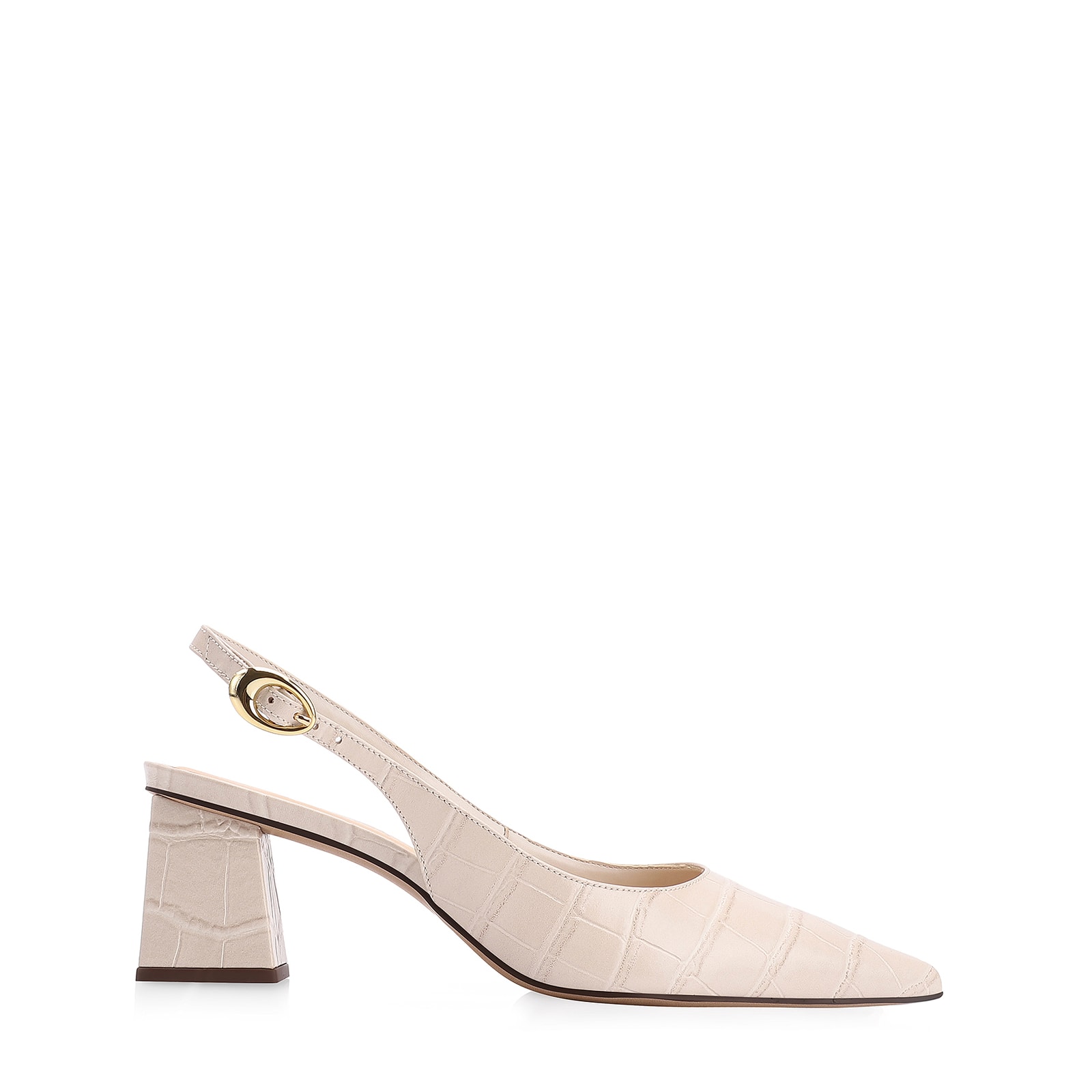 Scarpin Fivela Couro Croco Off White
