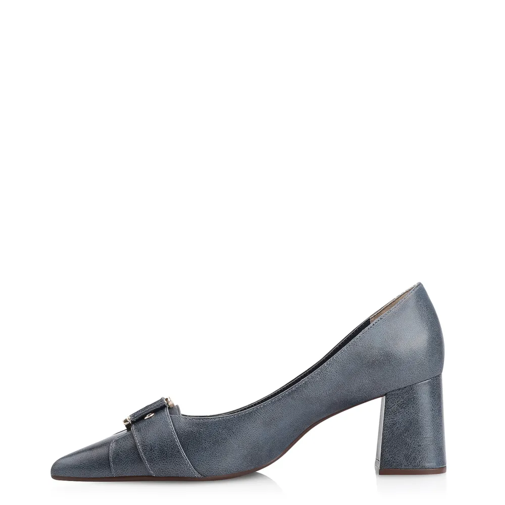 Scarpin Fivela Couro Estonado Azul - imagem 4