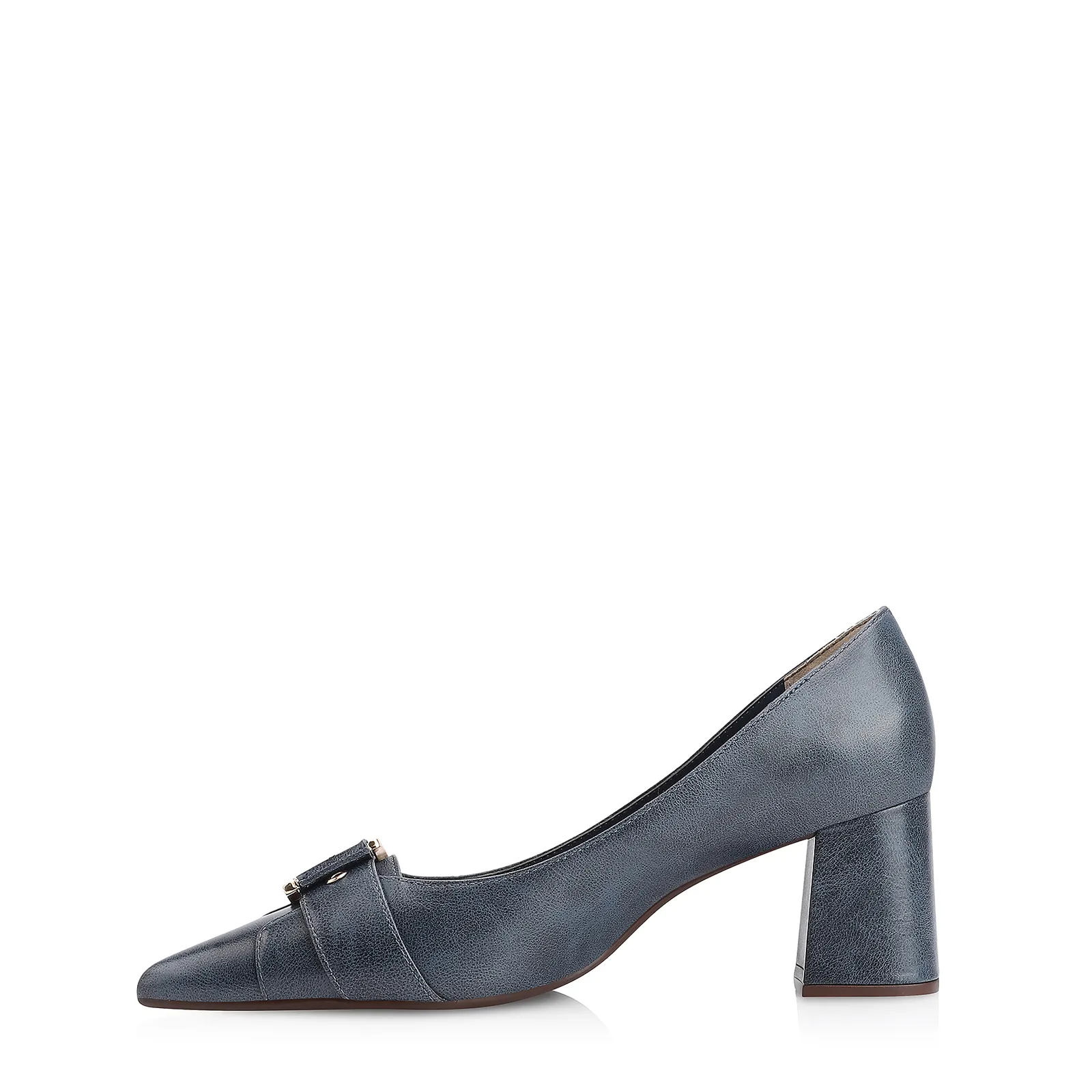 Scarpin Fivela Couro Estonado Azul