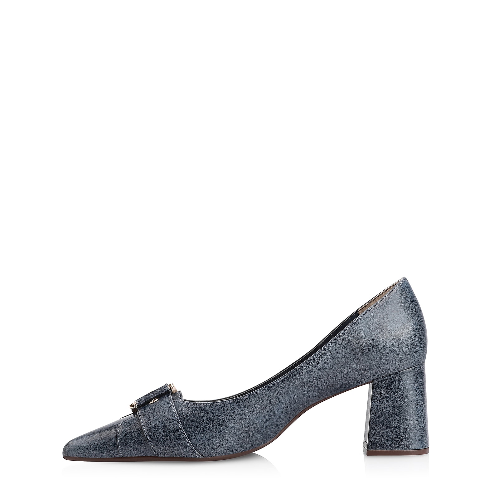 Scarpin Fivela Couro Estonado Azul