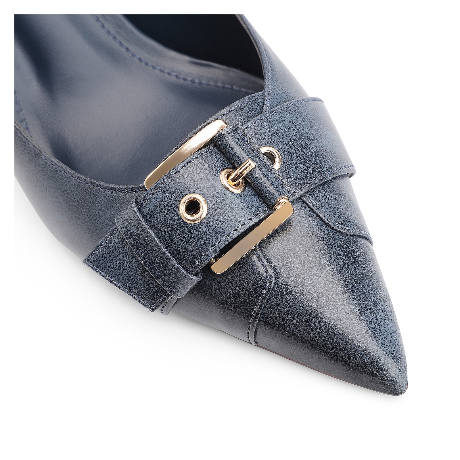 Scarpin Fivela Couro Estonado Azul