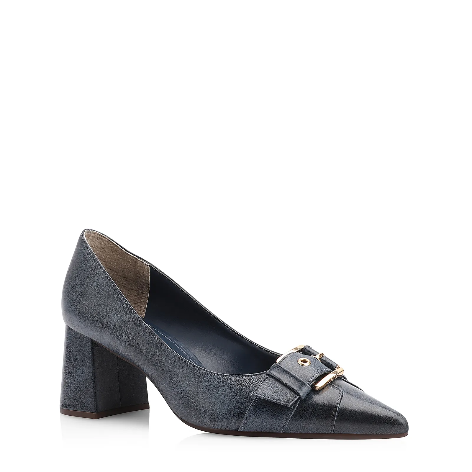 Scarpin Fivela Couro Estonado Azul