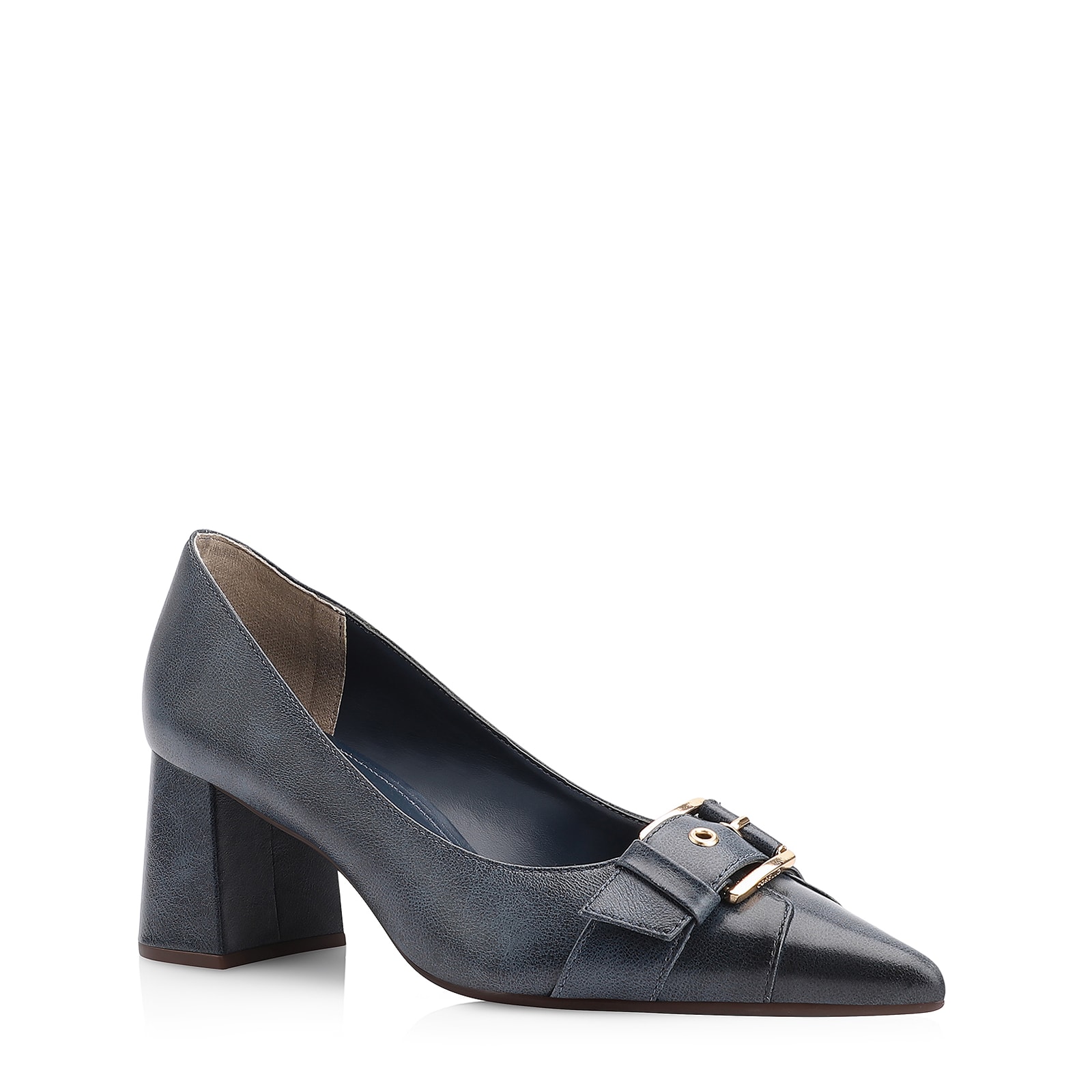 Scarpin Fivela Couro Estonado Azul