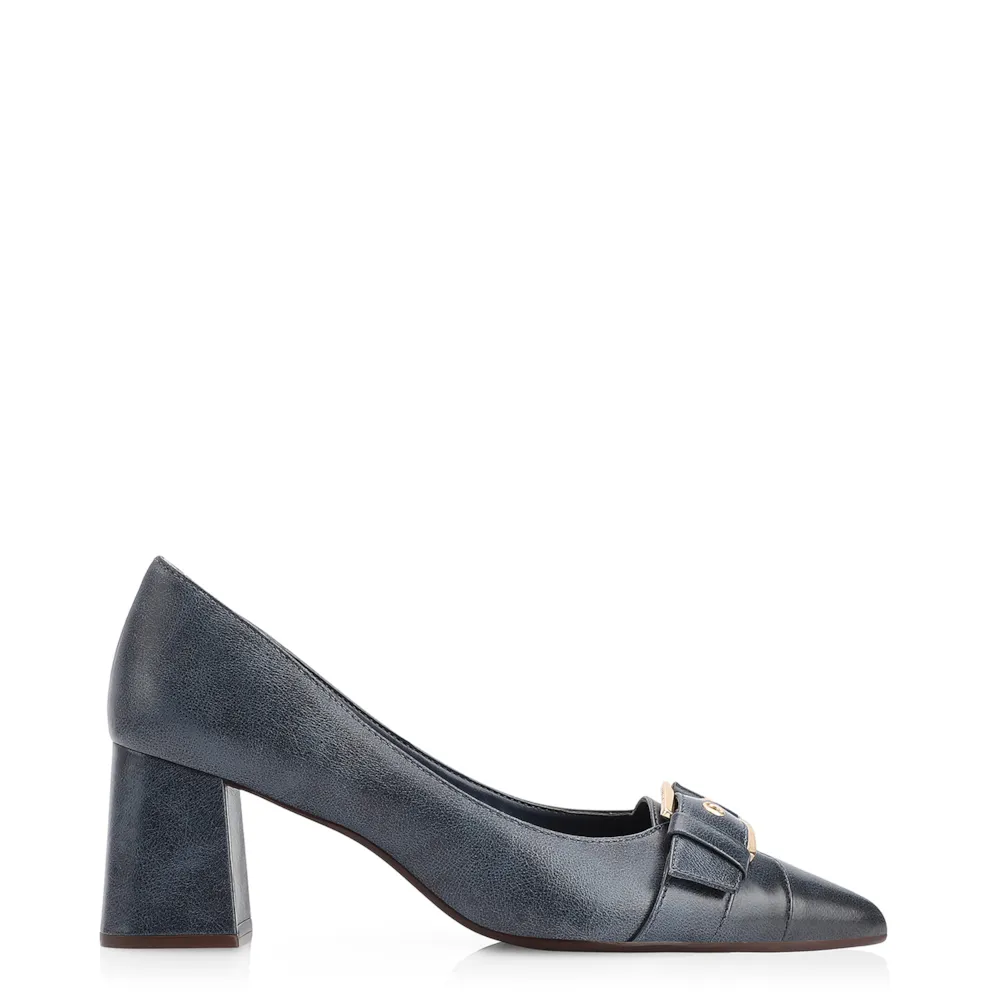 Scarpin Fivela Couro Estonado Azul - imagem 2