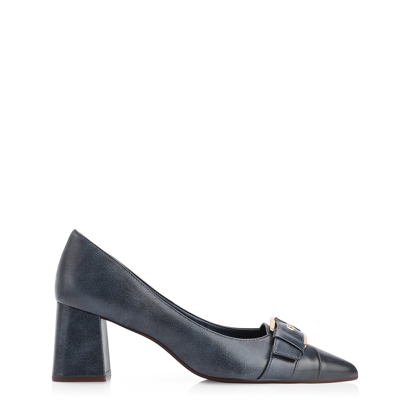 Scarpin Fivela Couro Estonado Azul