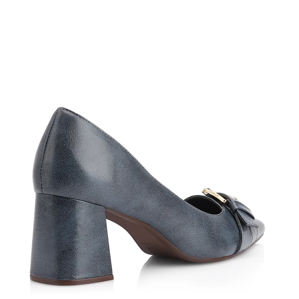 Scarpin Fivela Couro Estonado Azul - imagem 3