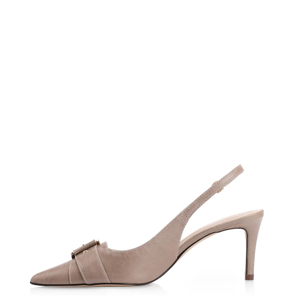 Scarpin Fivela Couro Estonado Bege - imagem 4