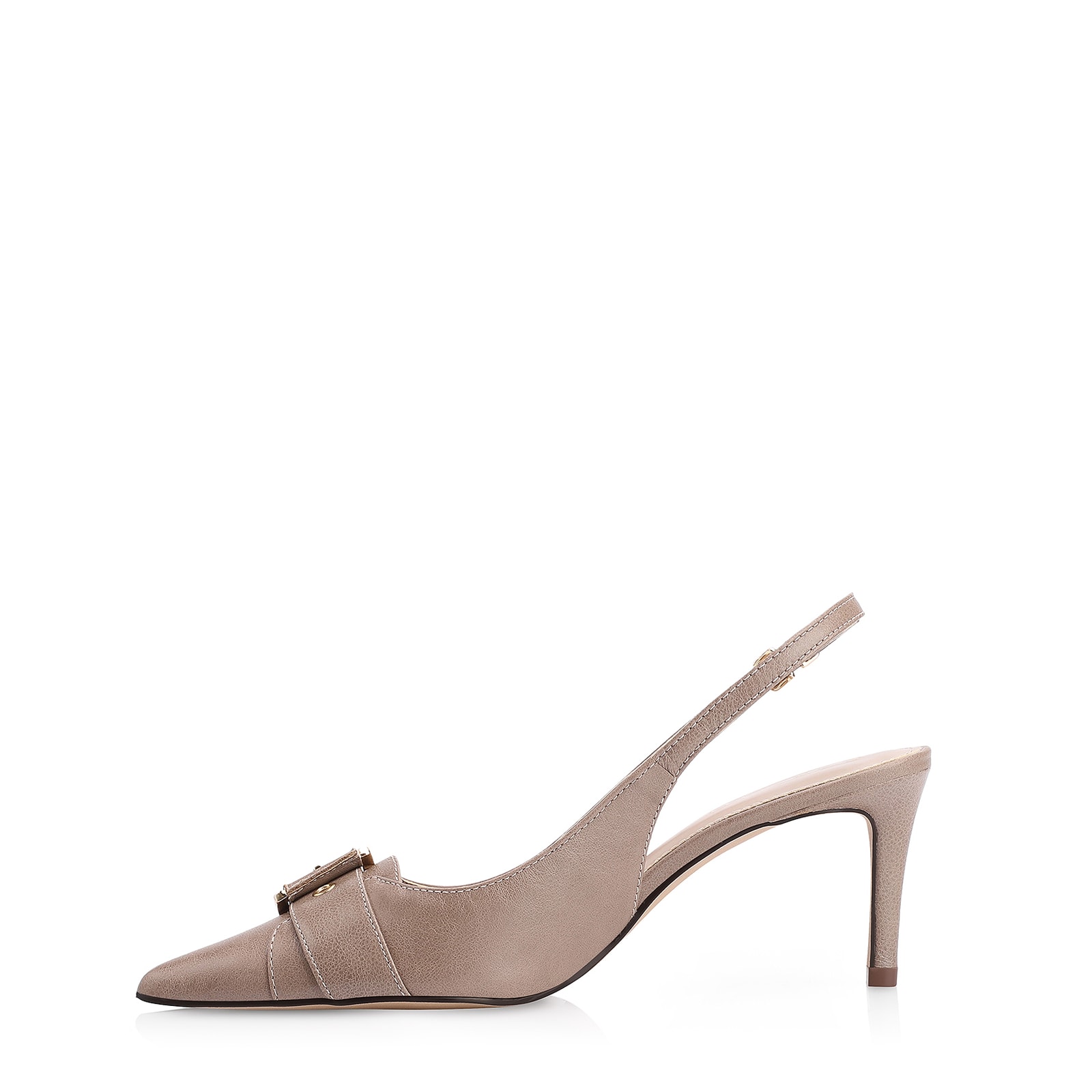 Scarpin Fivela Couro Estonado Bege