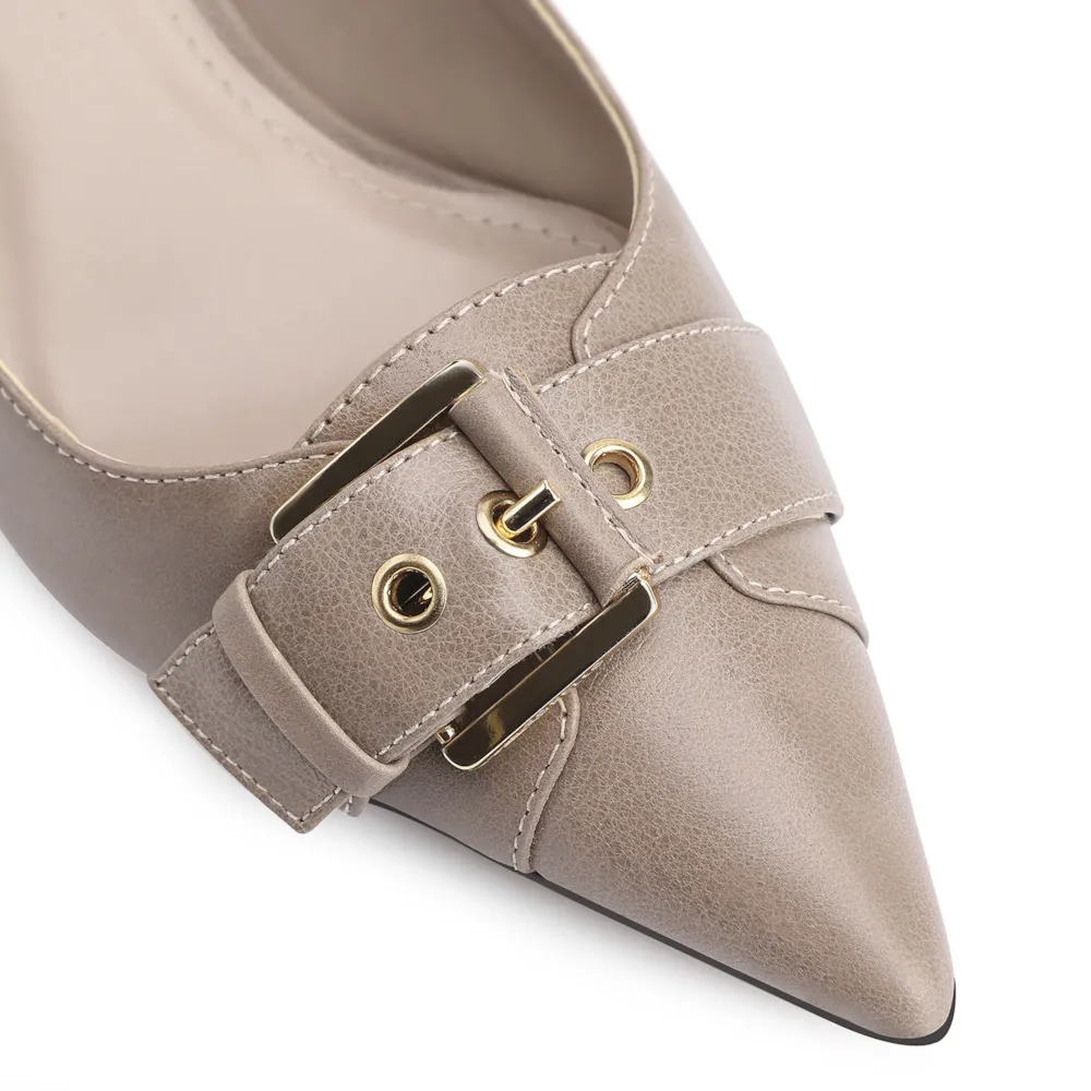 Scarpin Fivela Couro Estonado Bege - imagem 6