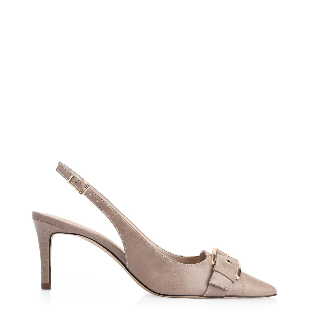 Scarpin Fivela Couro Estonado Bege - imagem 2