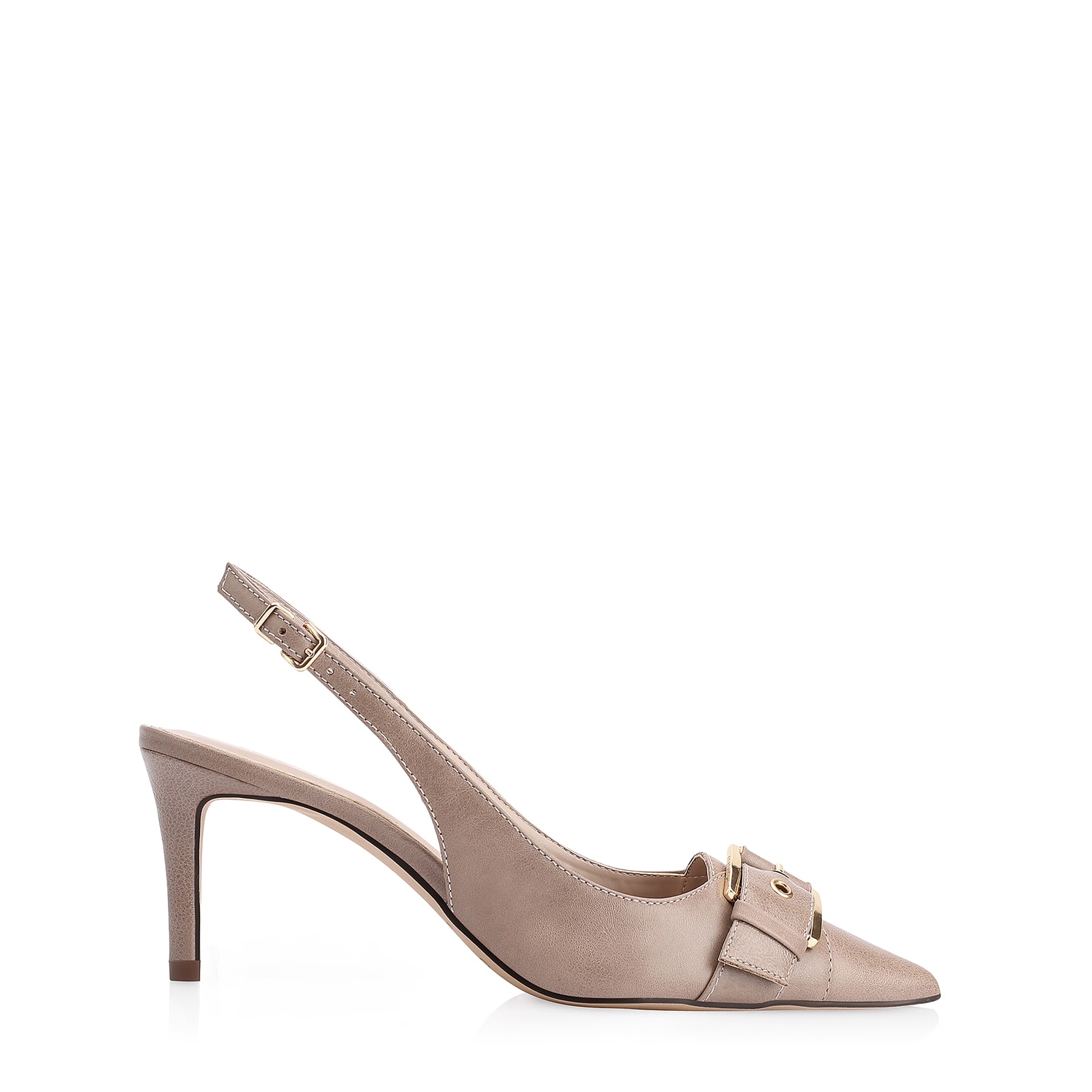 Scarpin Fivela Couro Estonado Bege