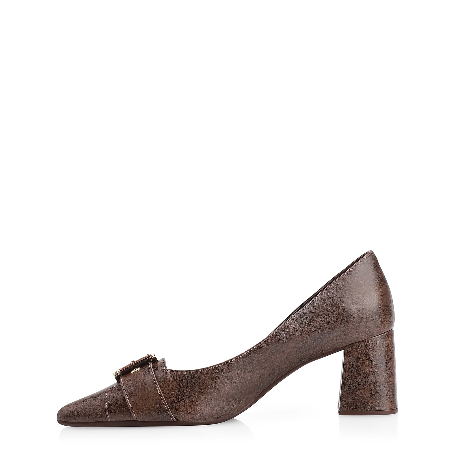 Scarpin Fivela Couro Estonado Marrom