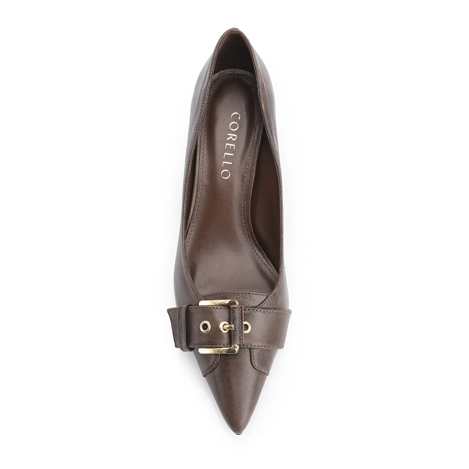 Scarpin Fivela Couro Estonado Marrom