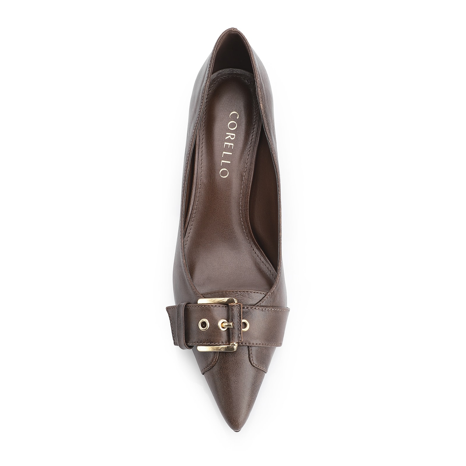 Scarpin Fivela Couro Estonado Marrom