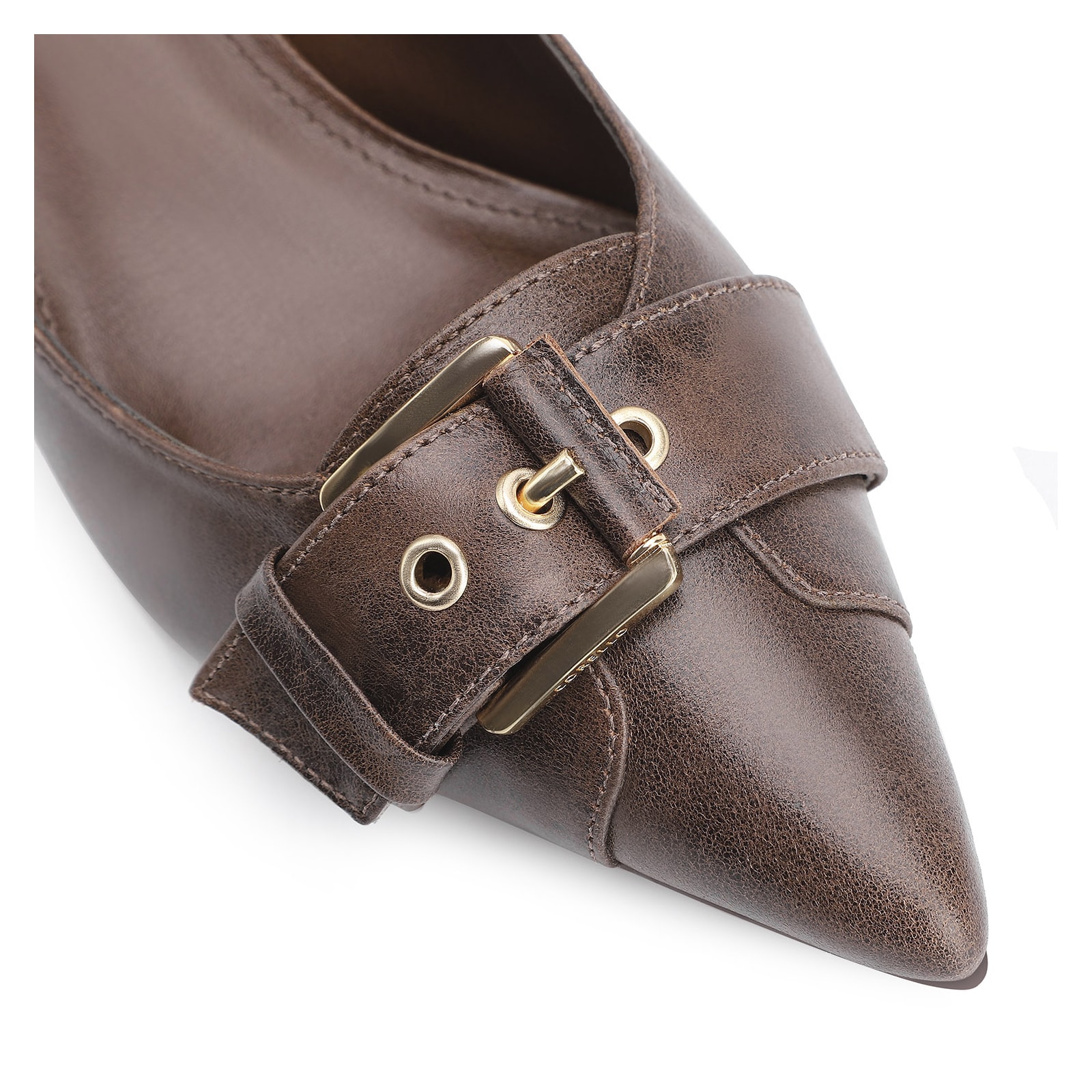 Scarpin Fivela Couro Estonado Marrom