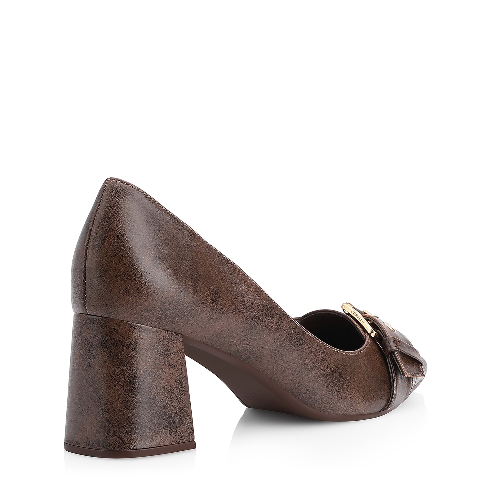 Scarpin Fivela Couro Estonado Marrom