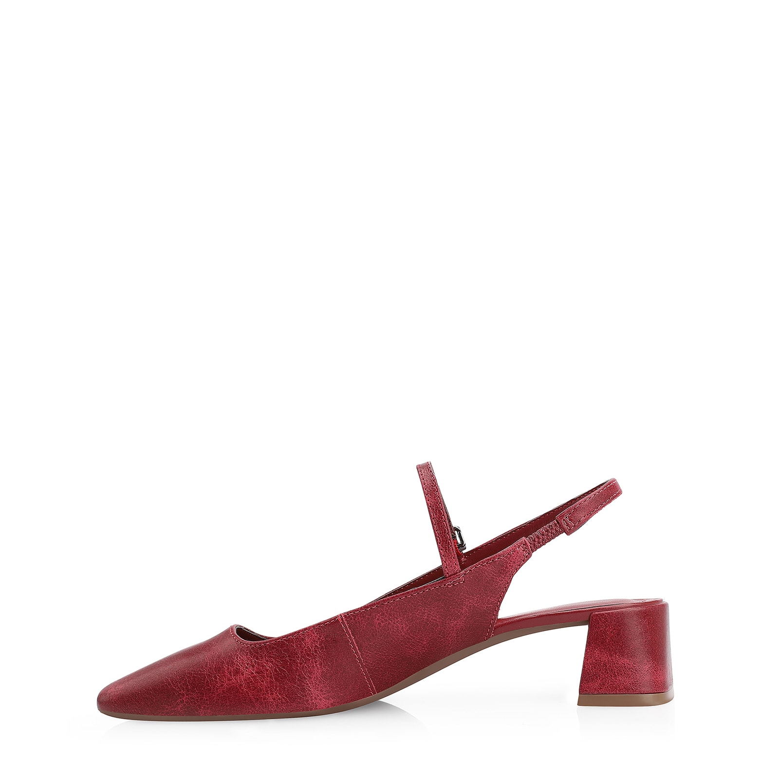 Scarpin Fivela Couro Estonado Vermelho