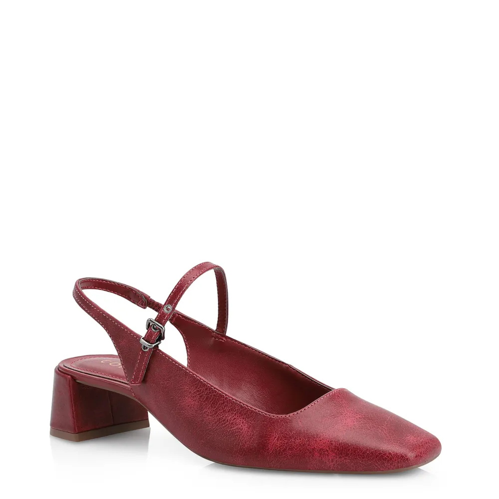Scarpin Fivela Couro Estonado Vermelho