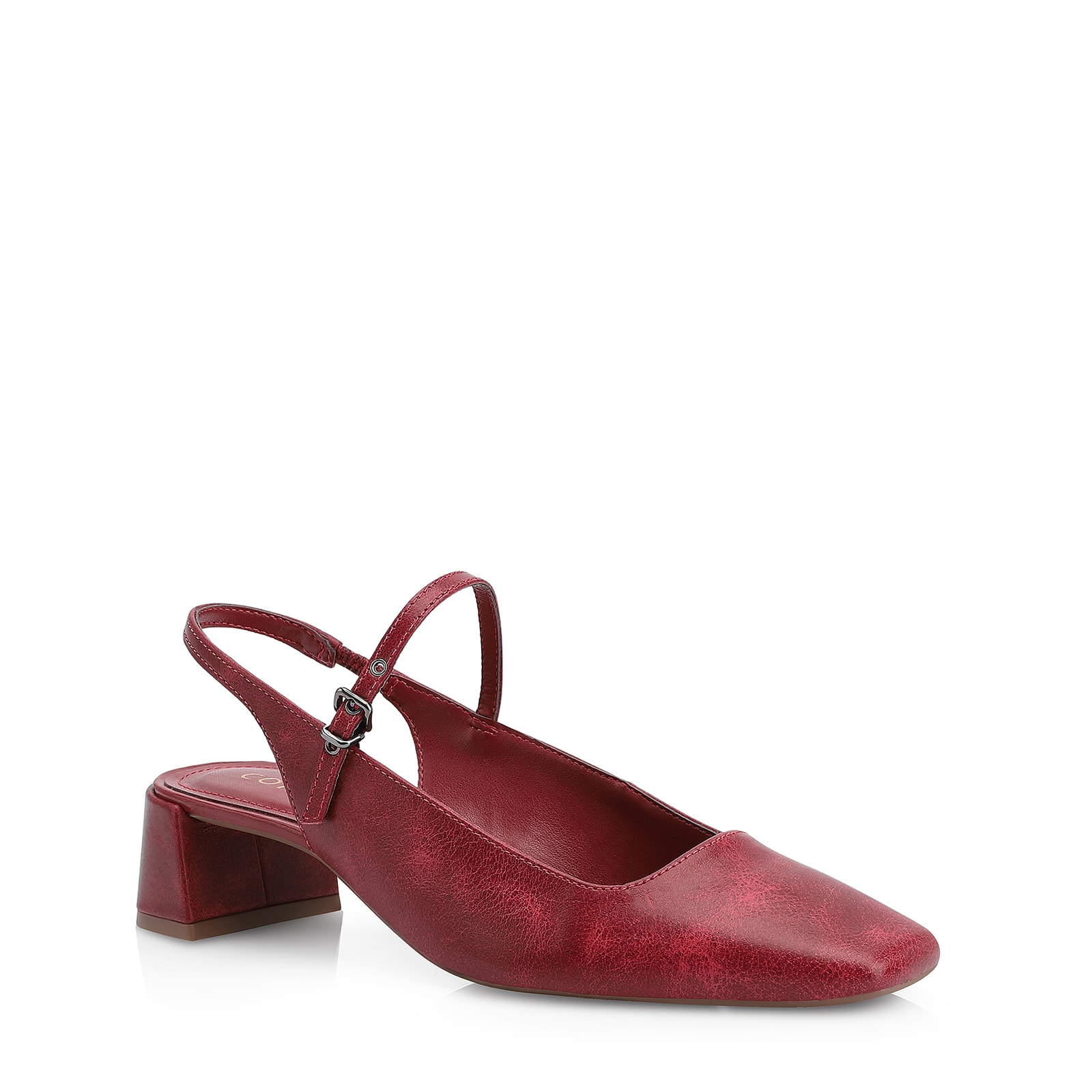 Scarpin Fivela Couro Estonado Vermelho