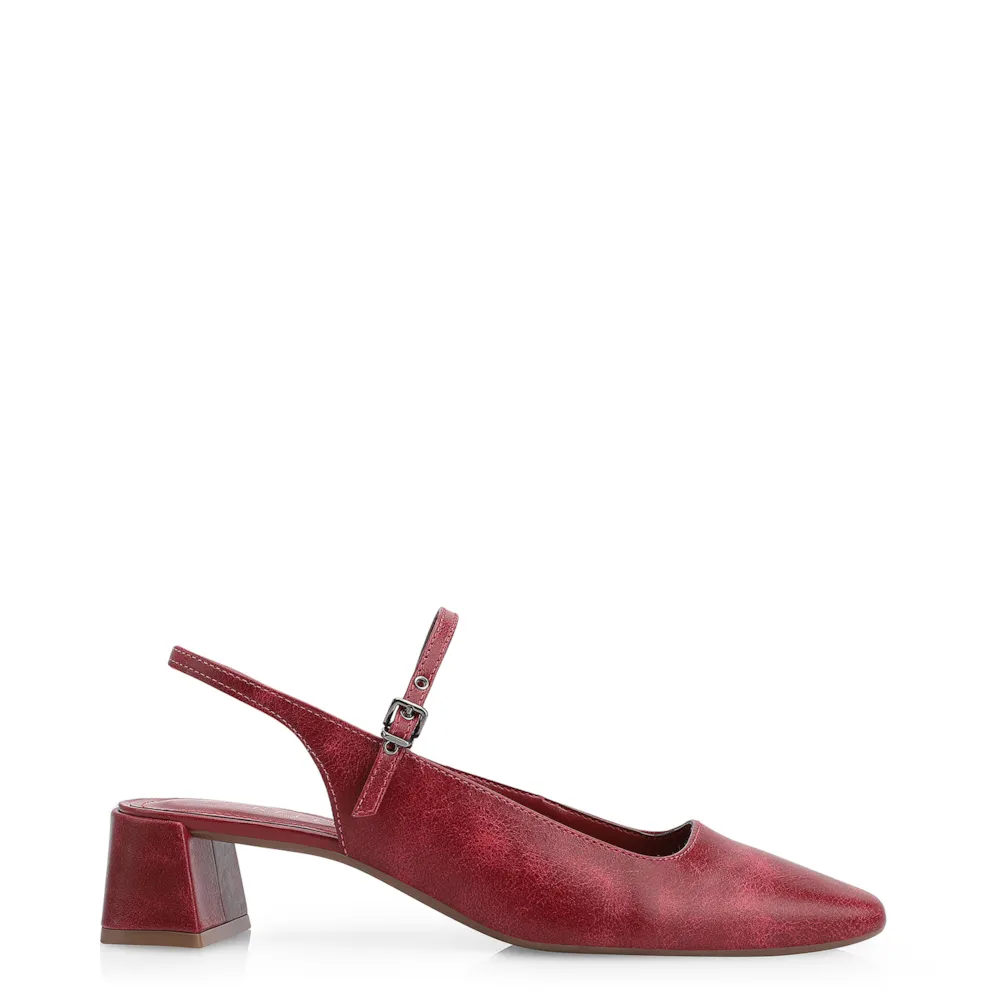 Scarpin Fivela Couro Estonado Vermelho - imagem 2