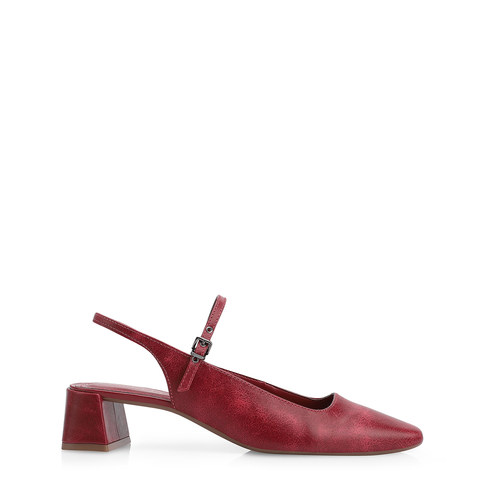 Scarpin Fivela Couro Estonado Vermelho