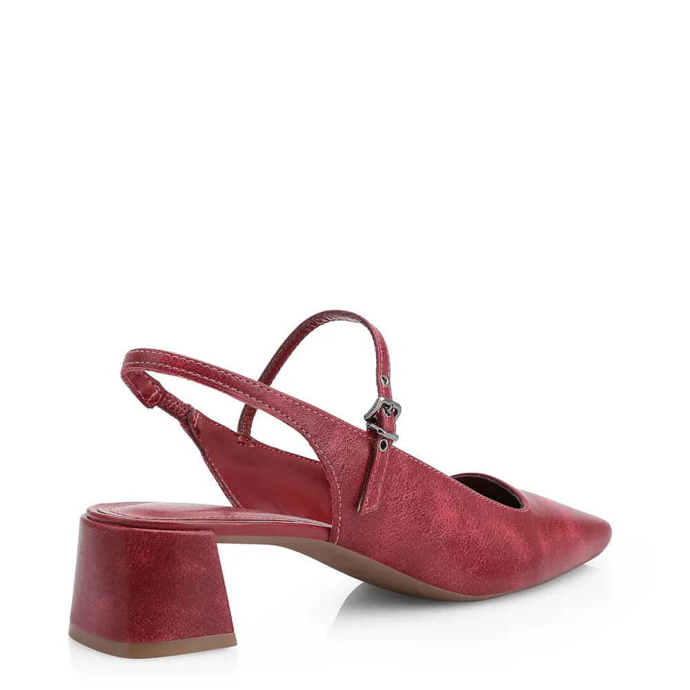 Scarpin Fivela Couro Estonado Vermelho - imagem 3