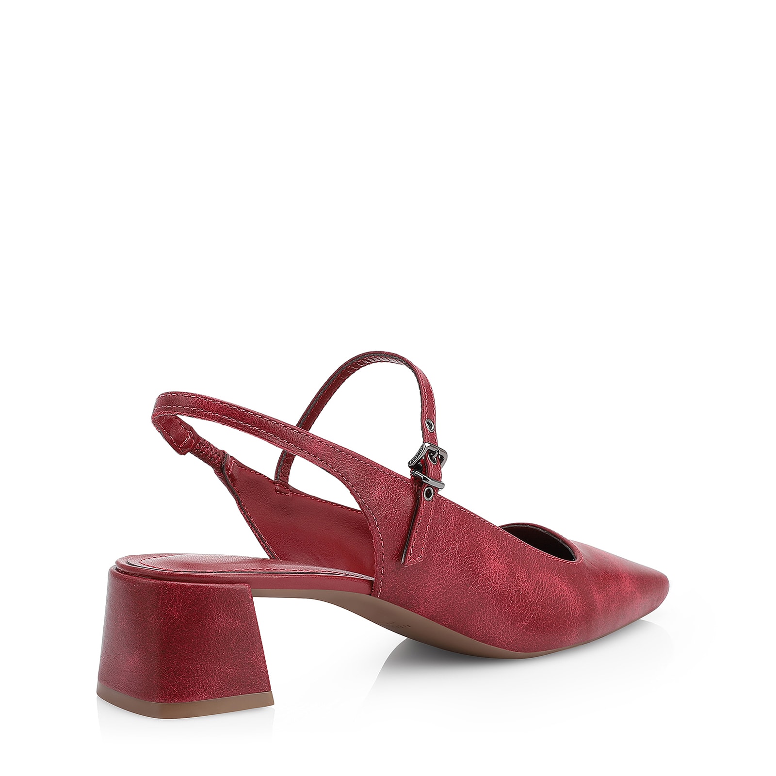 Scarpin Fivela Couro Estonado Vermelho