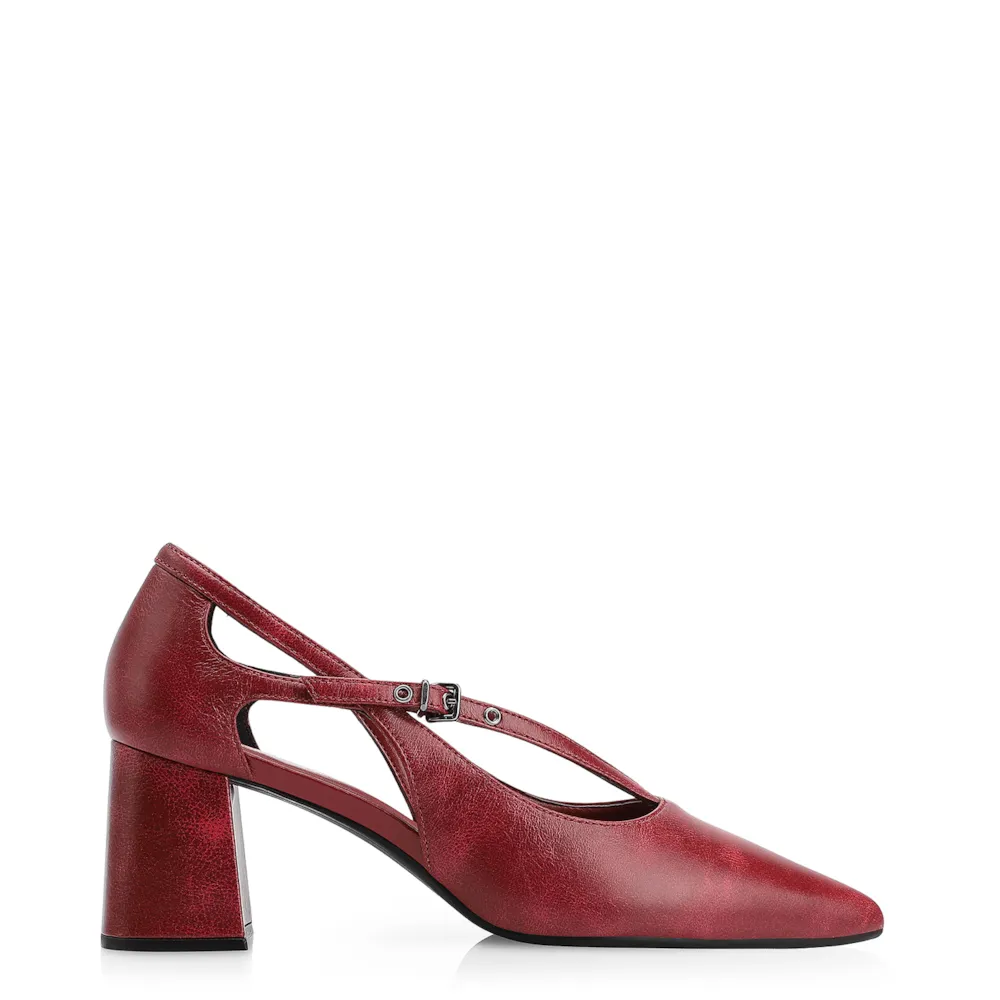 Scarpin Fivela Couro Estonado Vermelho - imagem 3